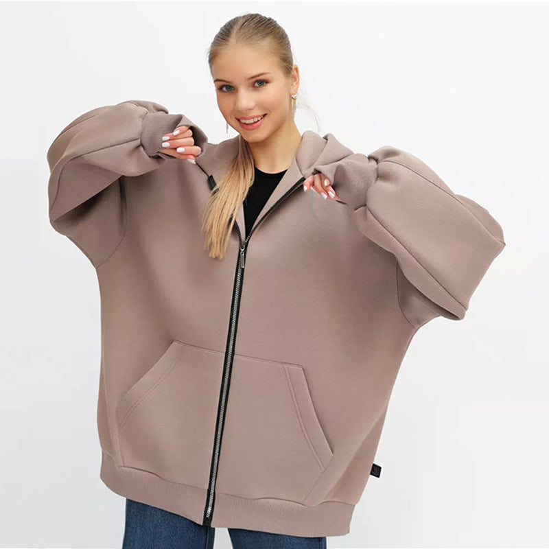 Lady Oversized Hooded Jacket with Full-Zip and Extremely Comfortable Chic Cut and Style