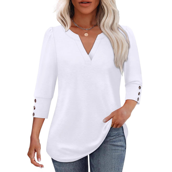 V-neck blouse for women with decorative button details Amarae