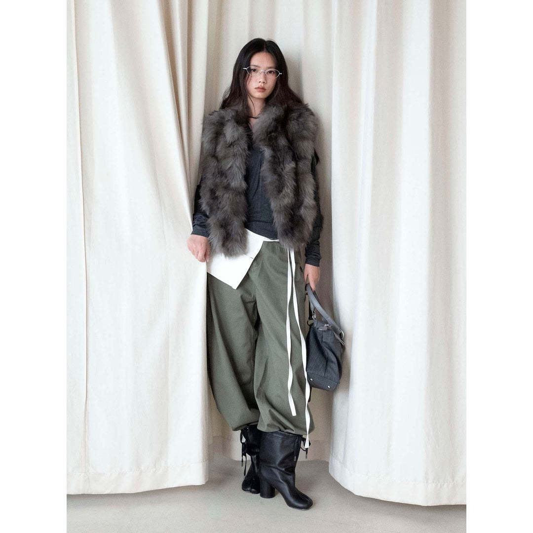 Women's short faux fur vest with voluminous collar and boxy silhouette Amarae