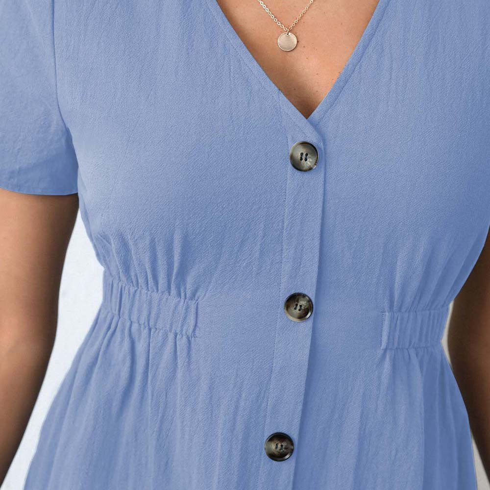 Robe à manches courtes pour femmes avec détails de boutons et ceinture élastique Chic & Stil
