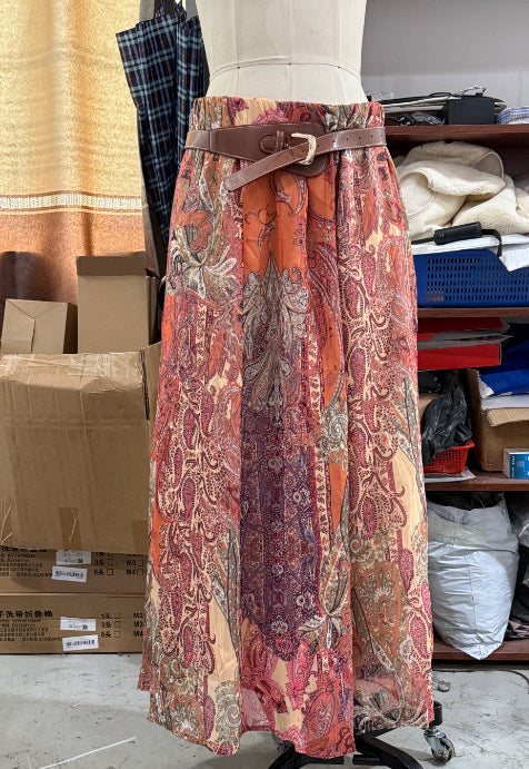 Ladies Airy Maxi Skirt with Paisley Print, Pleated Look and Waist-Emphasizing Pleat Amarae