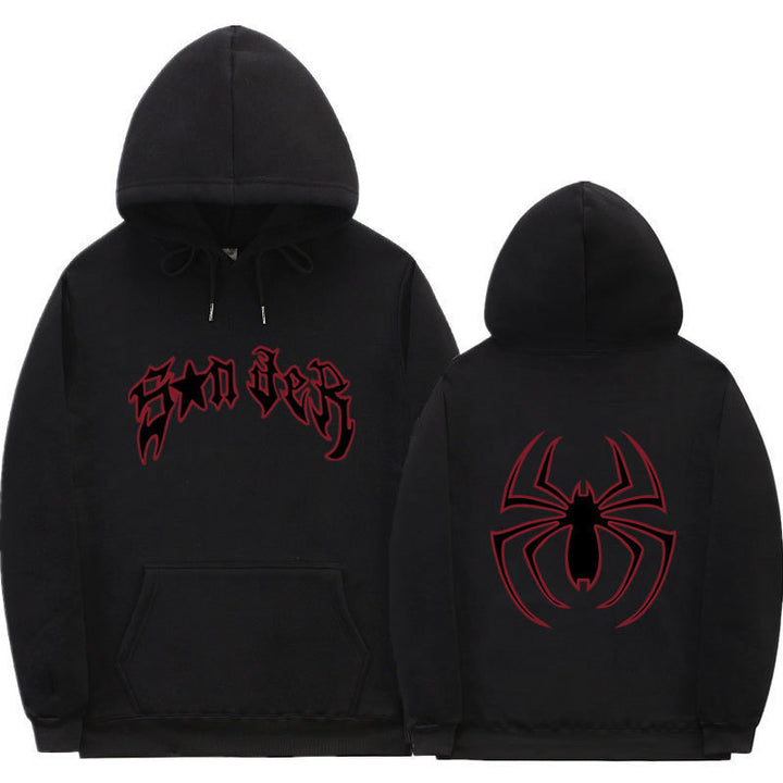 Women's hoodie with striking spider motif and coarse lettering Lune London