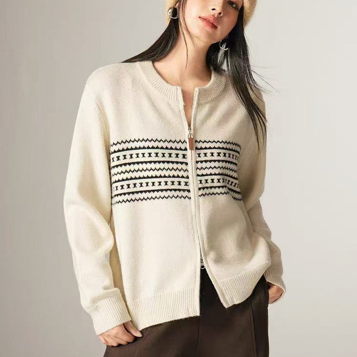 Cardigan zippé pour femme avec fermeture éclair et motif nordique Chic & Stil