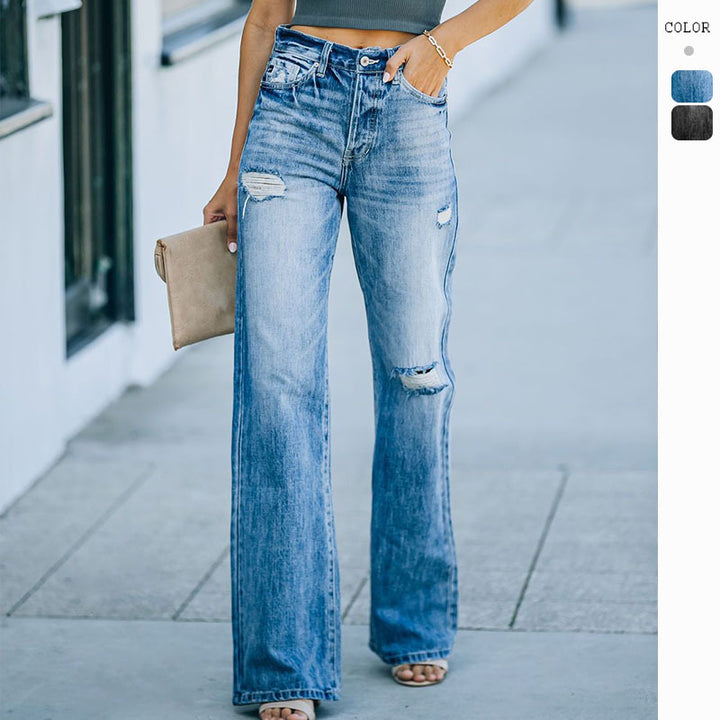 Wide leg women's jeans with ripped details Chic & Stil