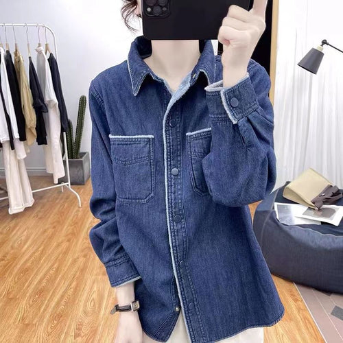 Blouse en denim décontractée pour femmes avec col contrasté Chic & Stil