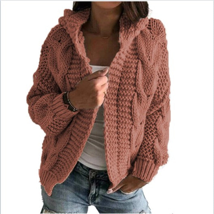 Thick knit jacket for women with high collar and textured design Lune London
