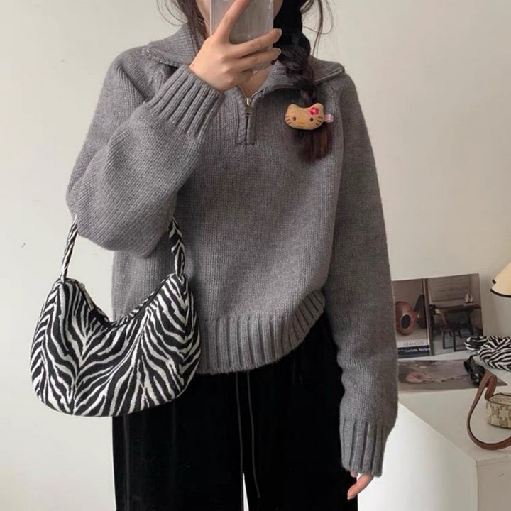Pull en tricot pour femmes avec fermeture éclair et col haut Chic & Stil