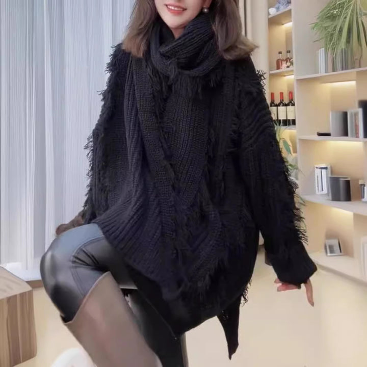 Pull en tricot surdimensionné femme avec franges et décolleté en V Chic & Stil