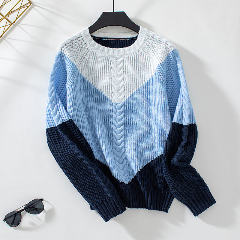 Women's chic and stylish knitted sweater with geometric patterns and twisted ribs