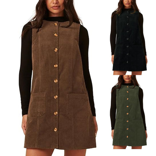 Robe en velours côtelé mi-longue pour femmes avec poches Chic & Stil