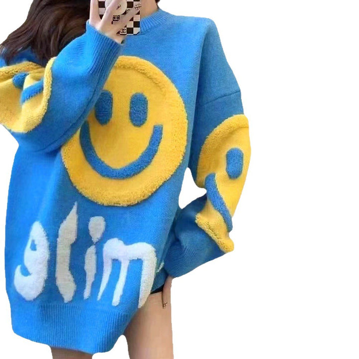 Pull en maille décontracté pour femmes avec motif smiley Chic & Stil