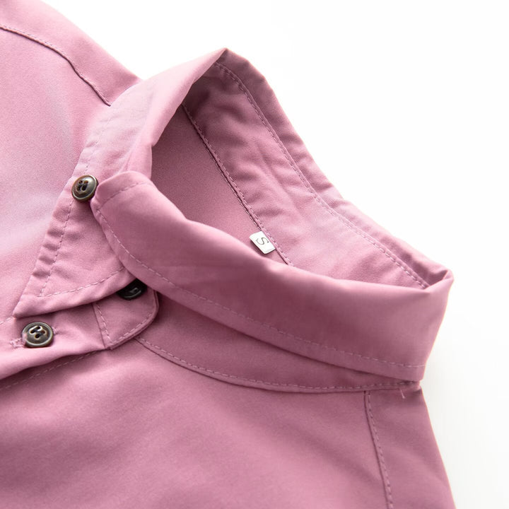 Women's Oversized Utility Shirt Blouse with Drop Shoulder, Flap Pockets and Stand Collar Amarae