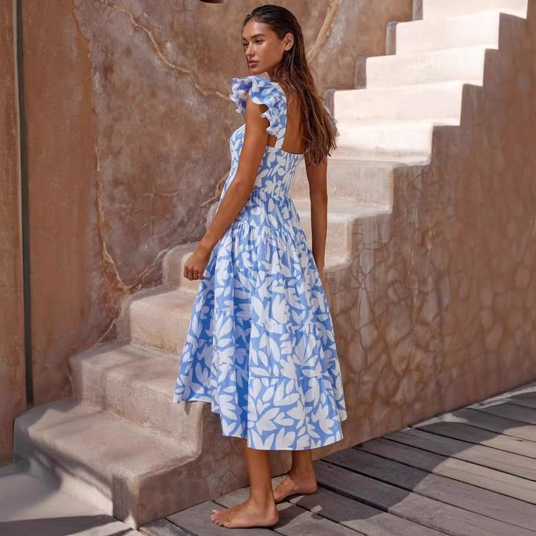 Women's midi dress with ruffled sleeves and voluminous skirt piece Lune London
