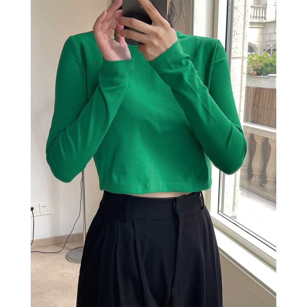 Women's Cropped Basic Long Sleeve with slim fit and round neck
