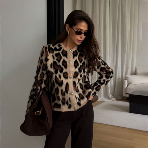 Cardigan for women with leopard pattern and buttoned details Amarae