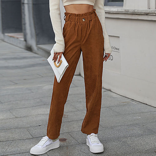 Textured high-waisted pants for women with elastic waistband Amarae