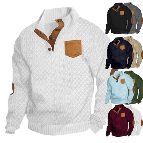 Knit sweater for men with a textured design and leather applications Amarae