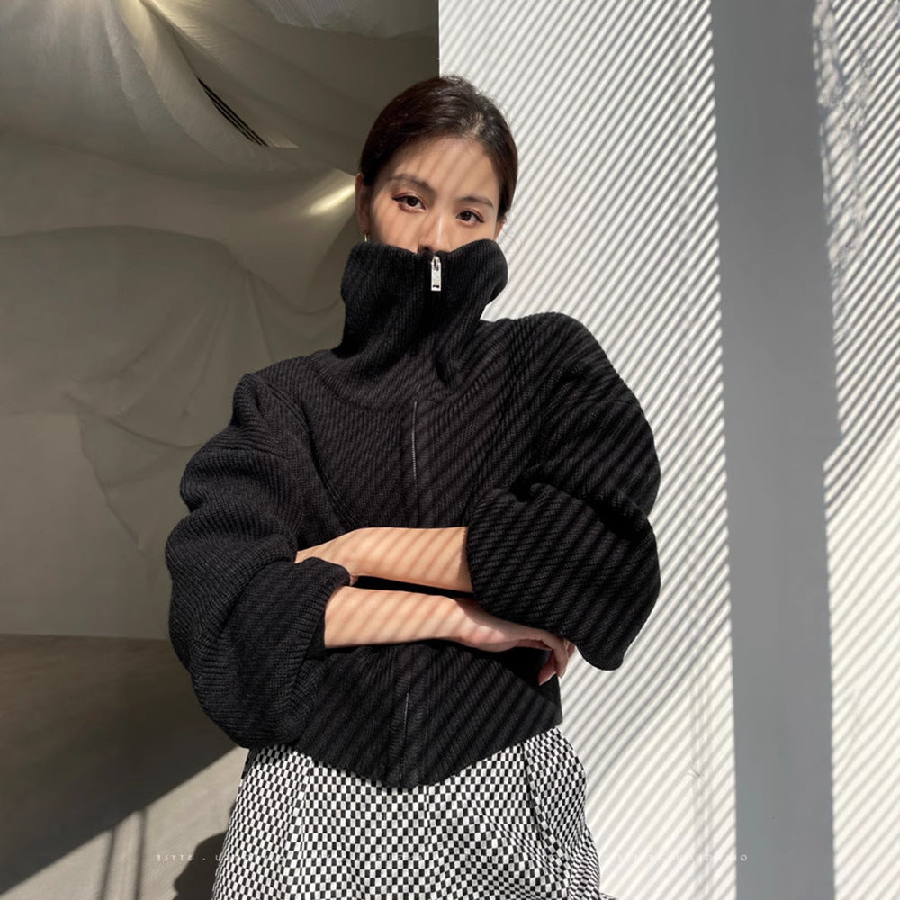 Pull femme en maille épaisse avec col montant et coupe décontractée Chic & Stil
