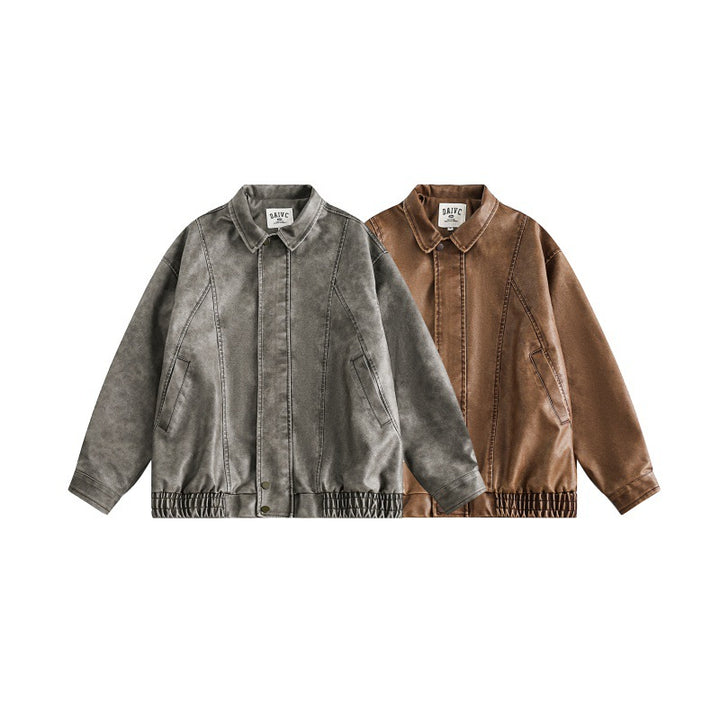Unisex Boxy Overshirt Jacket in Vintage Suede Look with Elastic Hem and Concealed Snap Placket Amarae