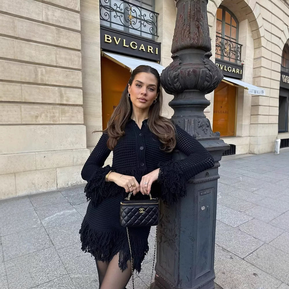 Women Structured Knit Jacket with Fringe Trim and Waist Peplum Amarae
