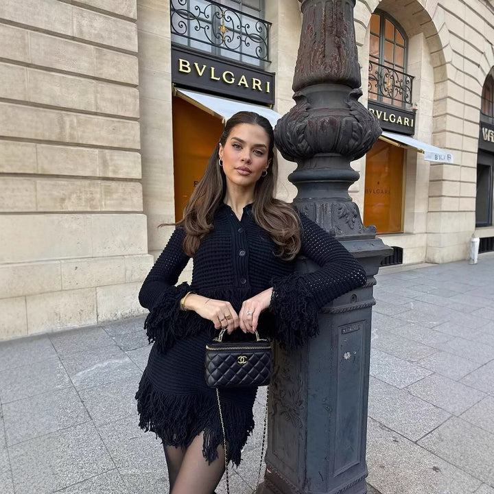 Women Structured Knit Jacket with Fringe Trim and Waist Peplum Amarae