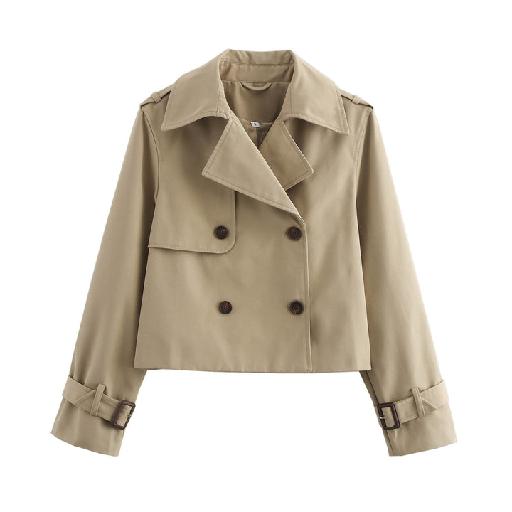 Short trench coat for women with double-breasted fastening and adjustable sleeves Lune London