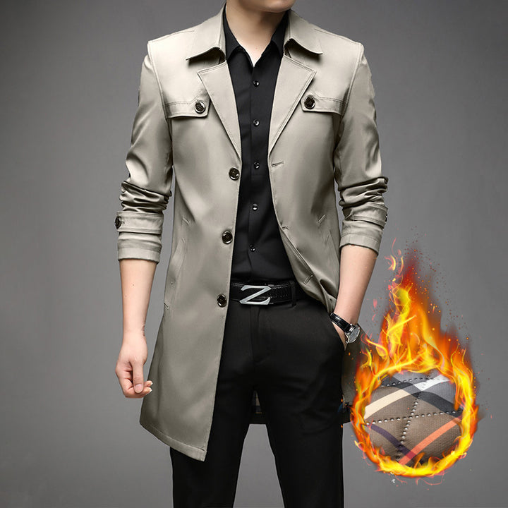 Men's Light Trench Coat with Tailored Fit, Chest Pockets and Adjustable Sleeve Straps Amarae