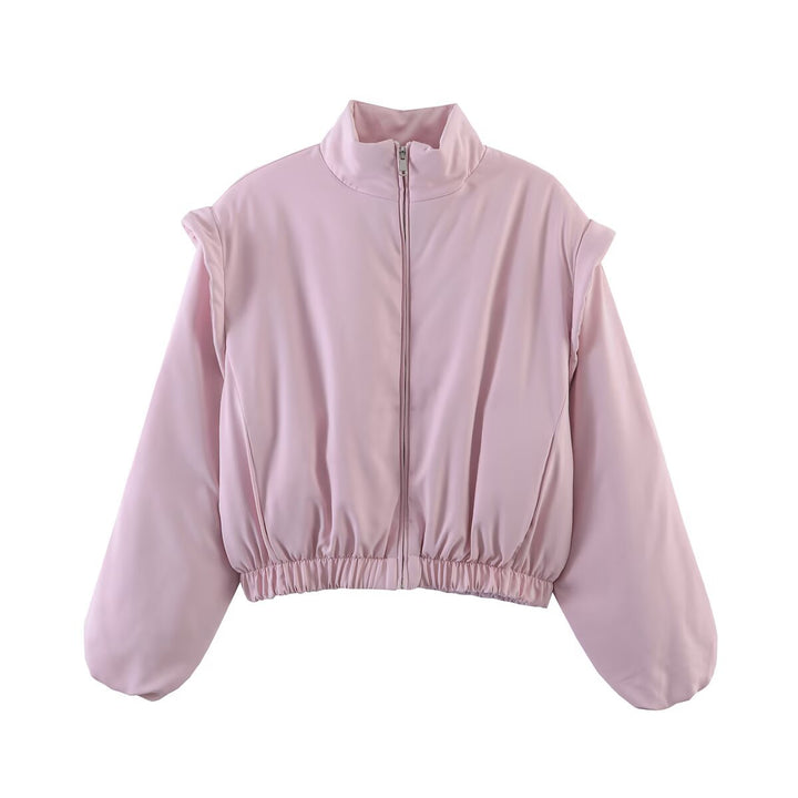 Women's cropped blouson jacket with high stand-up collar, elastic hem, and voluminous sleeves Amarae