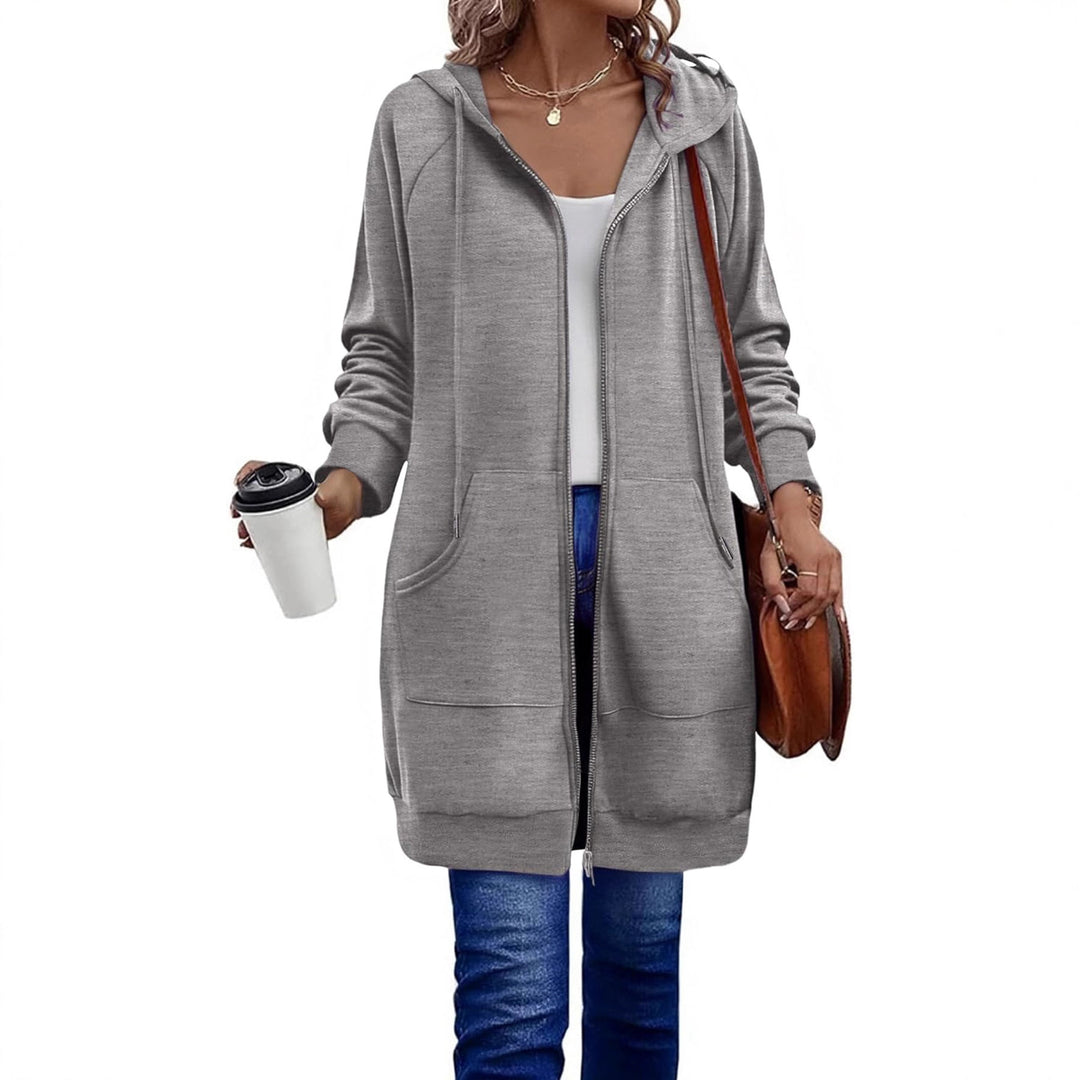 Ladies long hooded jacket with zipper and practical pockets Lune London