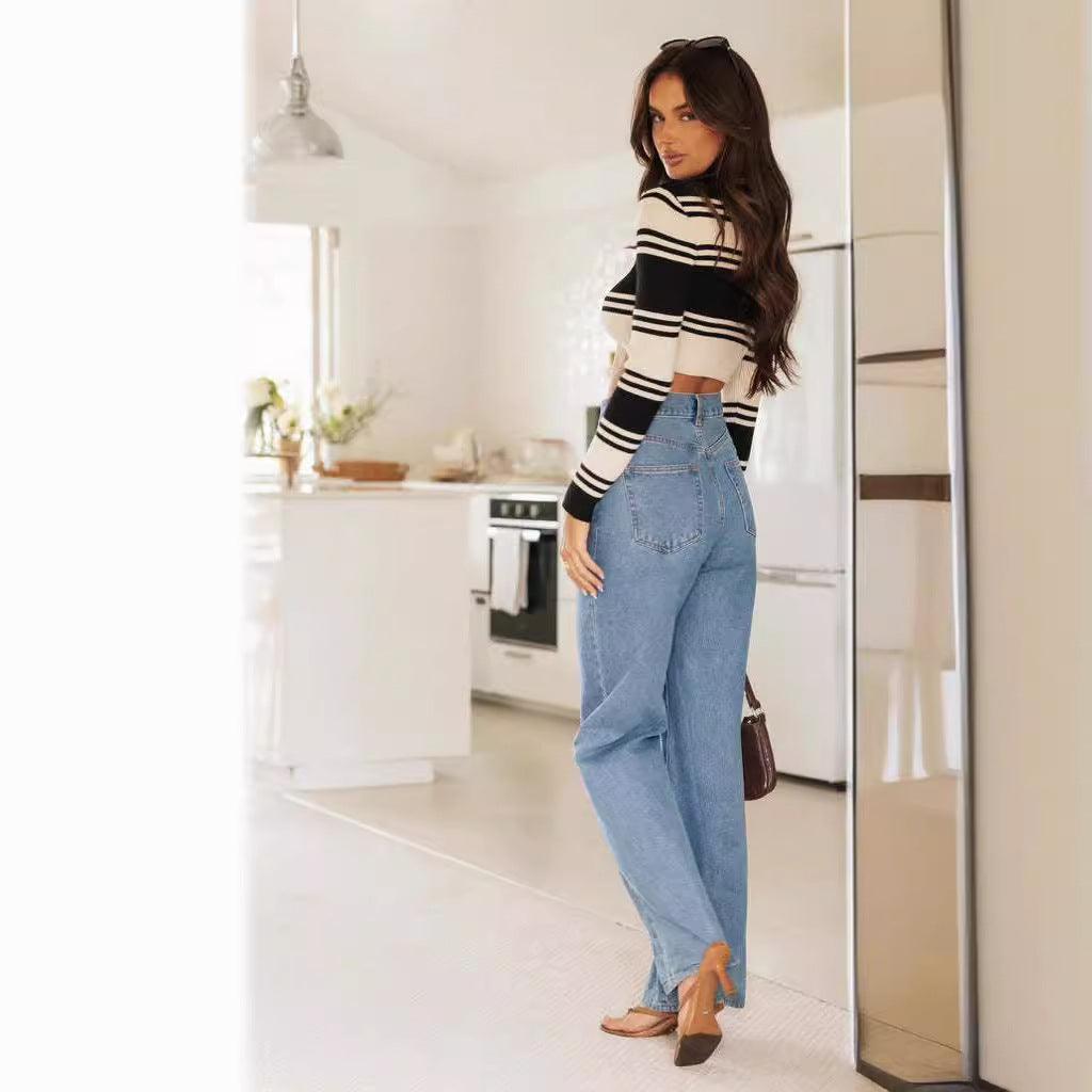 Loose high-waisted jeans for women with frayed hem Chic & Stil