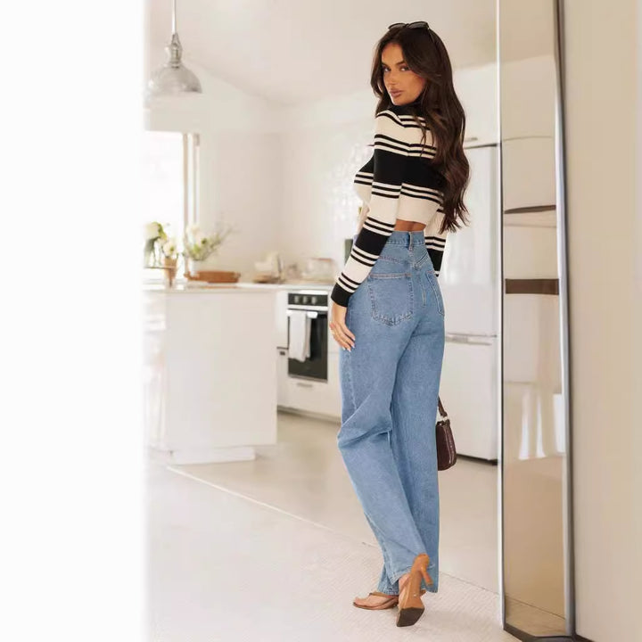 Loose high-waisted jeans for women with frayed hem Chic & Stil