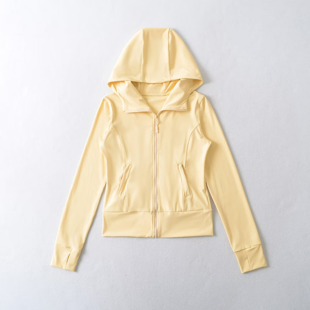 Women's Hooded Sports Jacket with Full Zip, Tailored Fit, and Integrated Zipper Pockets Amarae