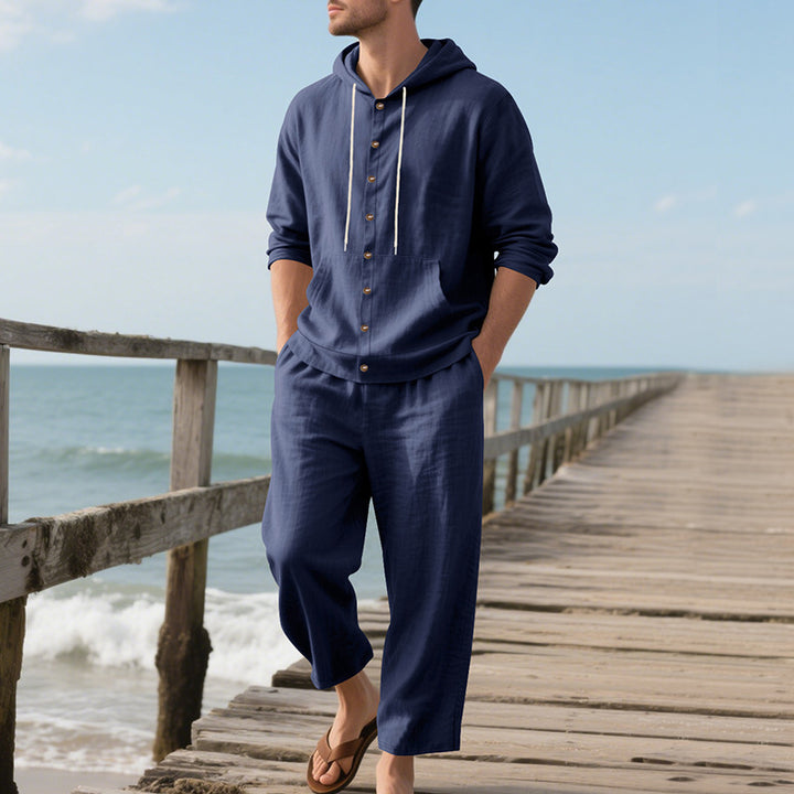 Men's comfortable hooded sweater with button placket and casual pants Lune London