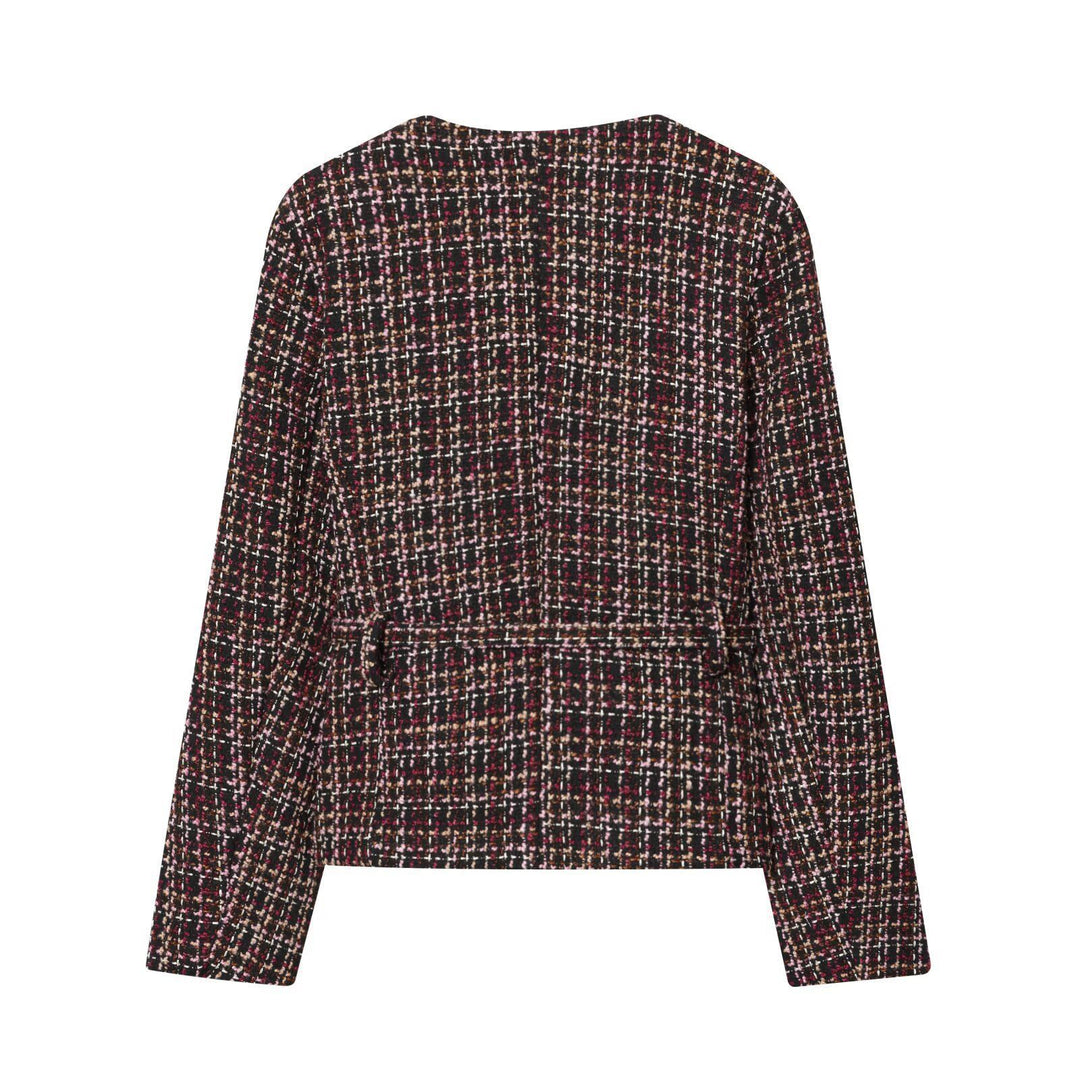Veste en tweed élégante pour femmes avec boutons décoratifs et ceinture amovible Chic & Stil