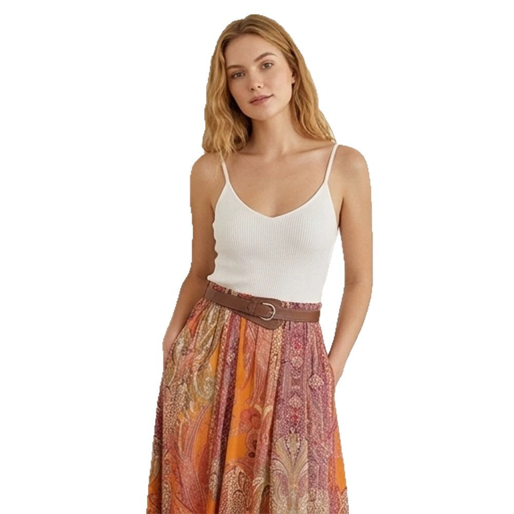Ladies Airy Maxi Skirt with Paisley Print, Pleated Look and Waist-Emphasizing Pleat Amarae