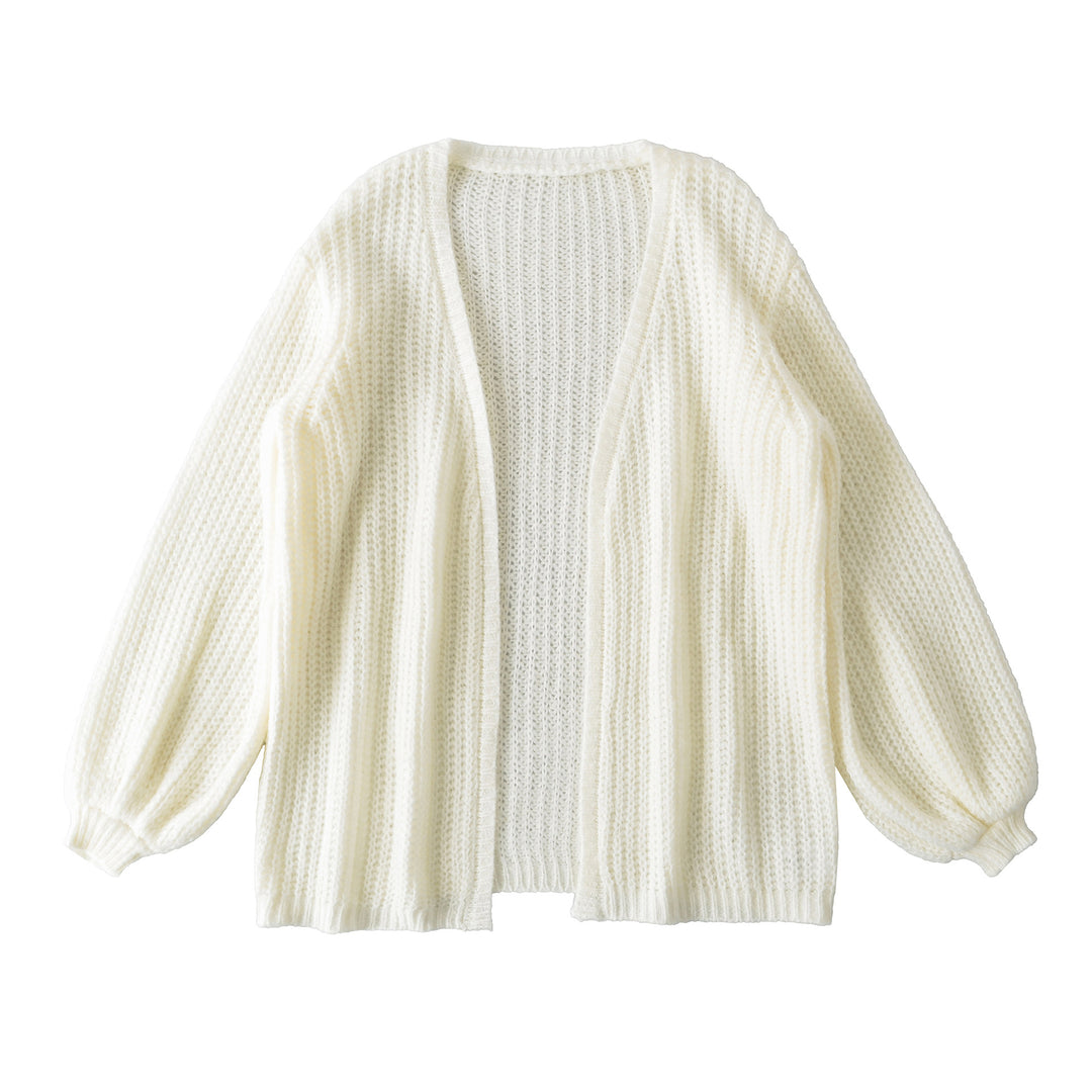 Women Open Chunky Knit Cardigan with Balloon Sleeves Amarae