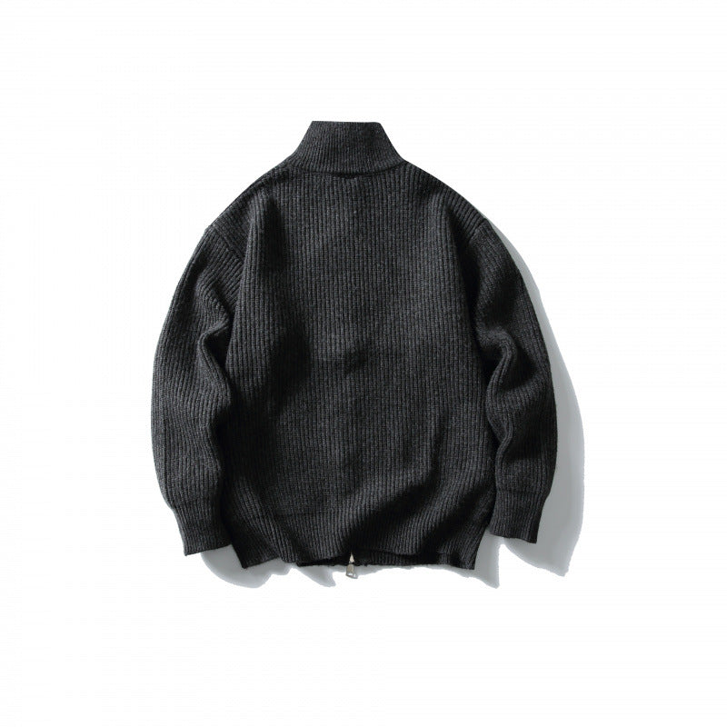Unisex Ribbed Zip Cardigan with Stand-Up Collar Amarae