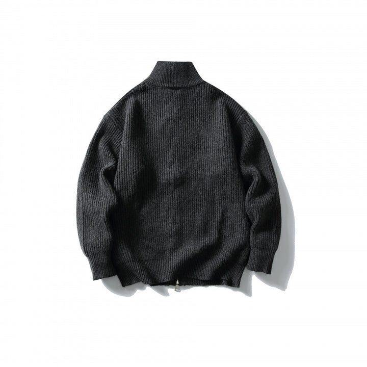 Unisex Ribbed Zip Cardigan with Stand-Up Collar Amarae