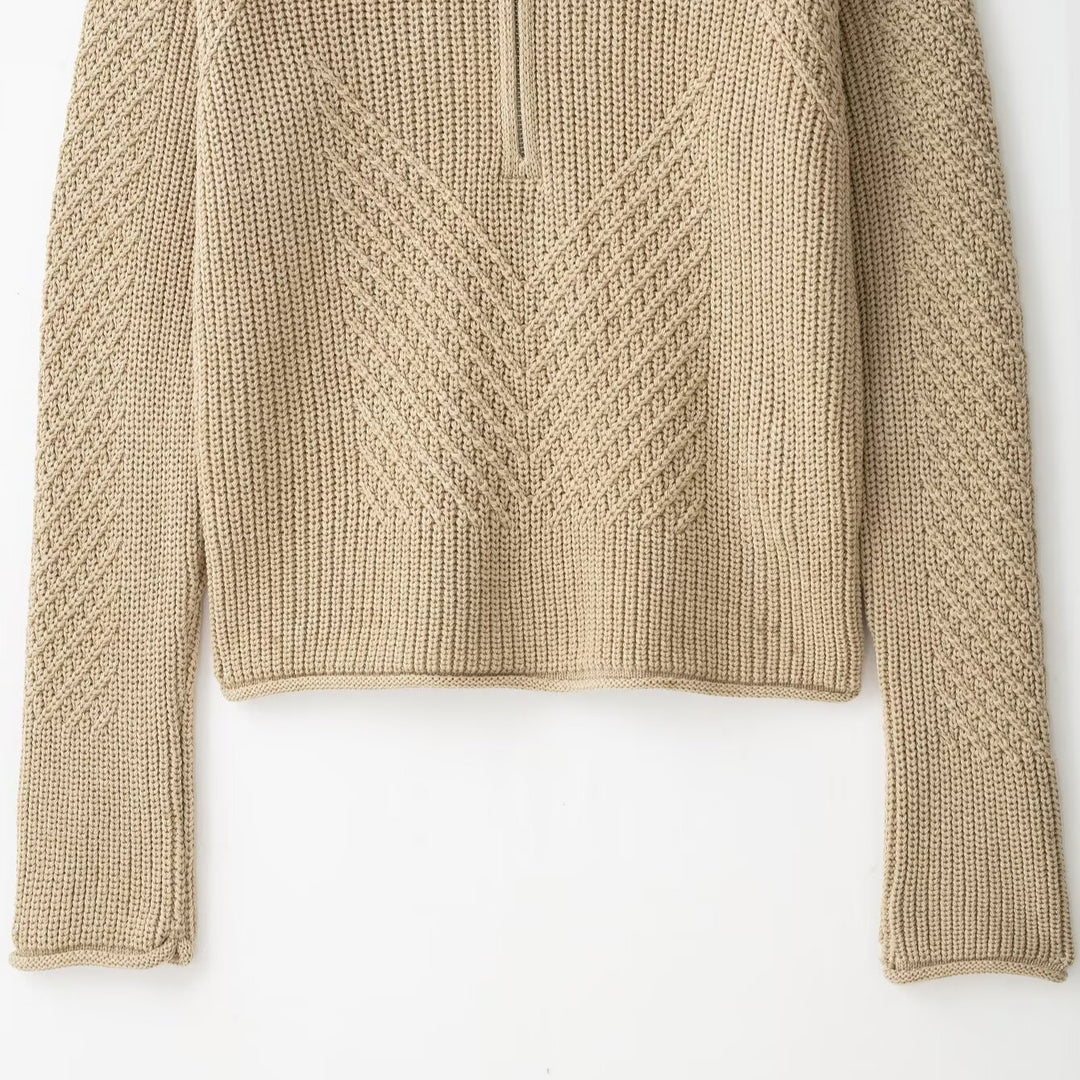 Ladies chunky knit pullover with half zipper and high stand-up collar Amarae