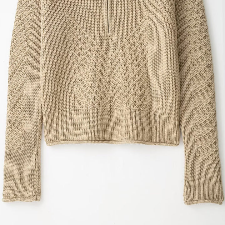 Ladies chunky knit pullover with half zipper and high stand-up collar Amarae