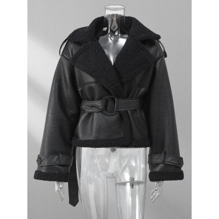 Faux leather jacket for women with plush lining and stylish belt Lune London