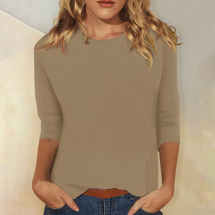 Women's Casual Top with Elegant 3/4 Sleeves and Curved Hem Lune London