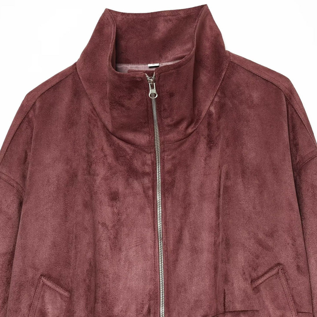 Ladies short jacket in bomber style made of suede look with high standing collar and kangaroo pockets Amarae