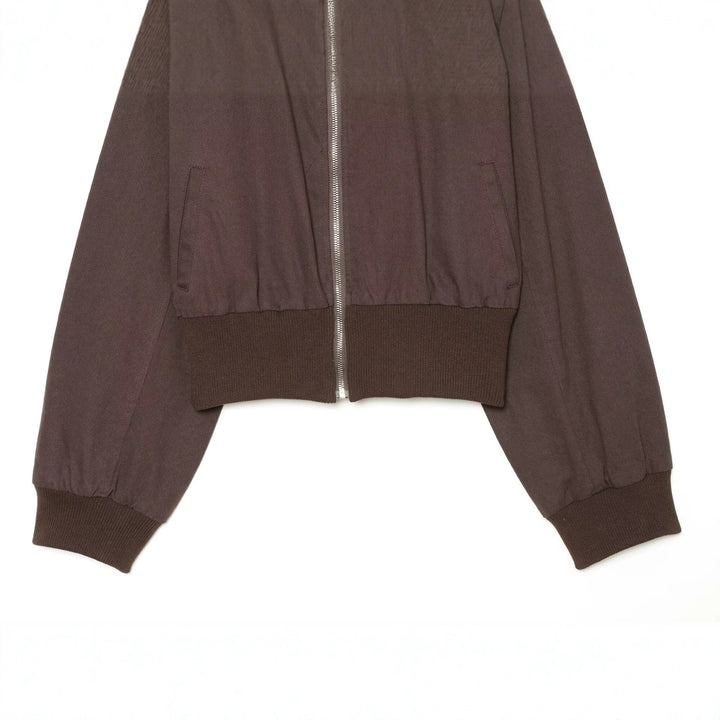 Women's Cropped Bomber Jacket with Wide Ribbed Cuff and Continuous Zipper Amarae