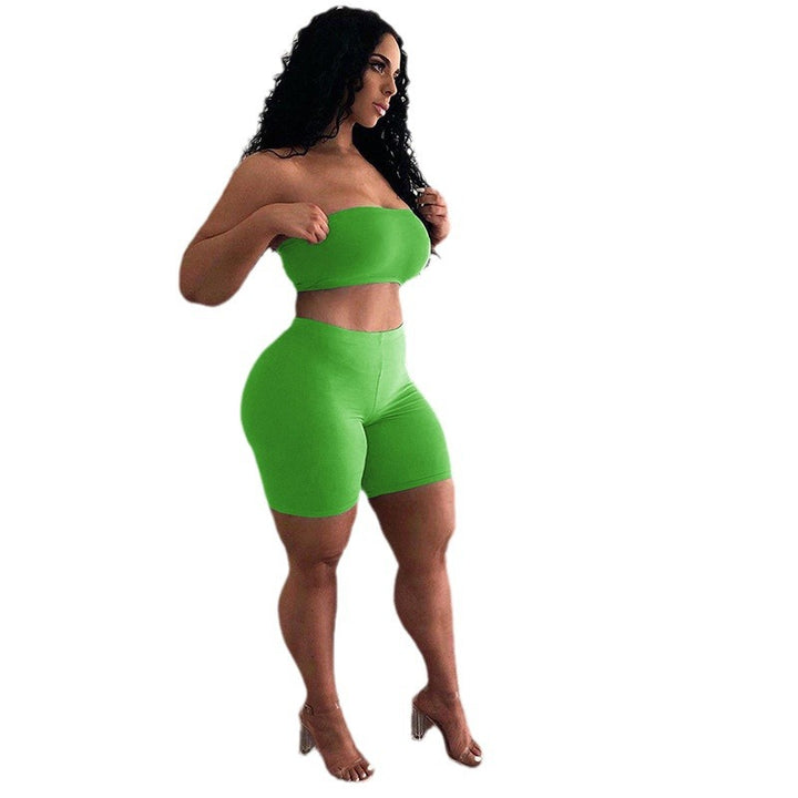 Women's Crop Top and Shorts Set with Elastic Waistband and Figure-Shaping Cut Lune London