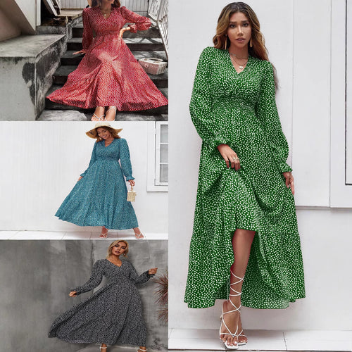 Midi dress women's with floral dots and a flared skirt Amarae