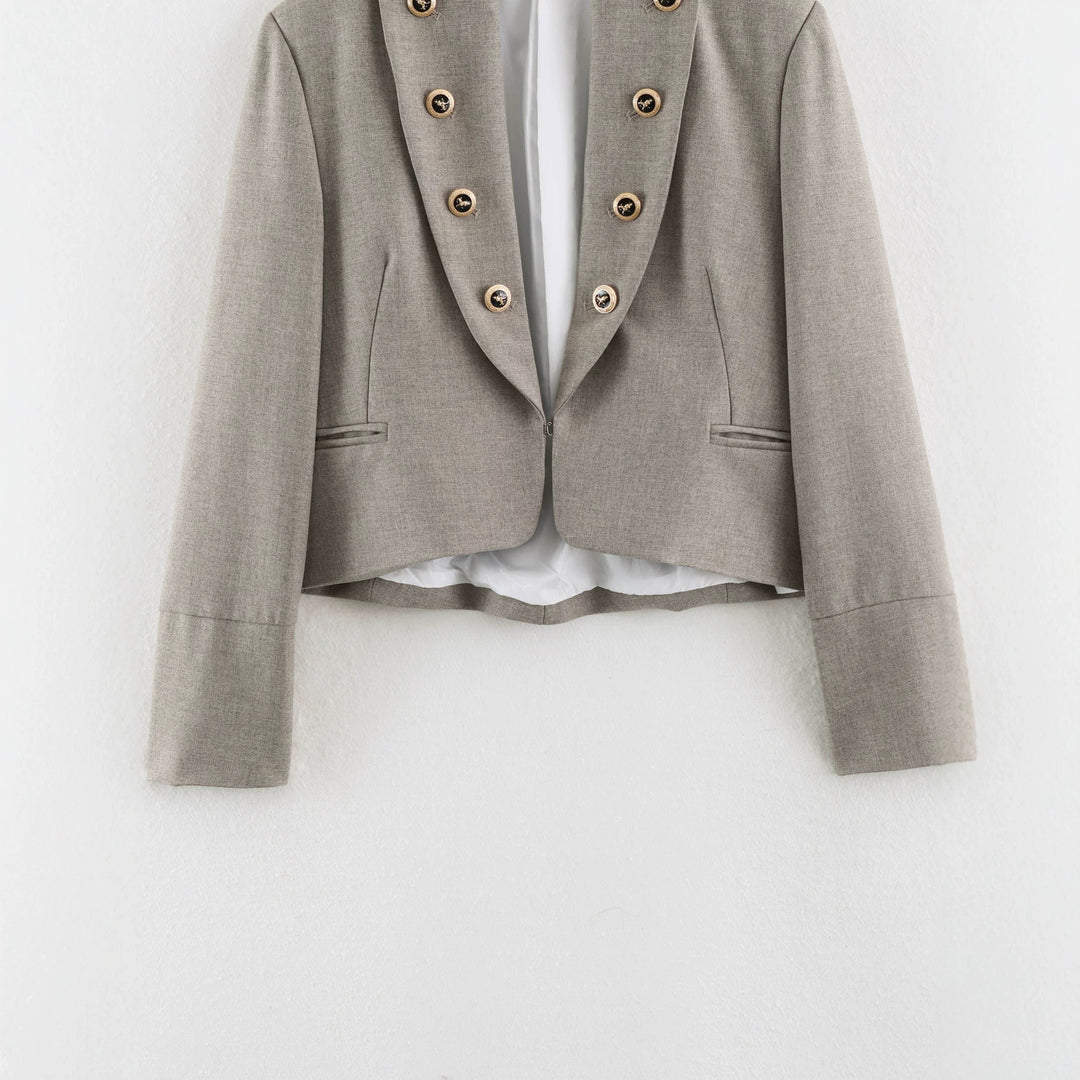 Women Cropped Military Blazer with Stand Collar, Double-Breasted Decorative Button Placket and Tailored Fit Amarae