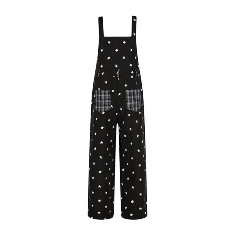 Women's overall in palazzo cut with star all-over and check patch Amarae