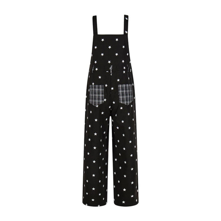 Women's overall in palazzo cut with star all-over and check patch Amarae