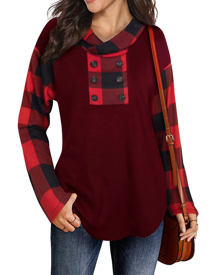 Fashionable women's sweatshirt with checkered pattern and button placket Lune London